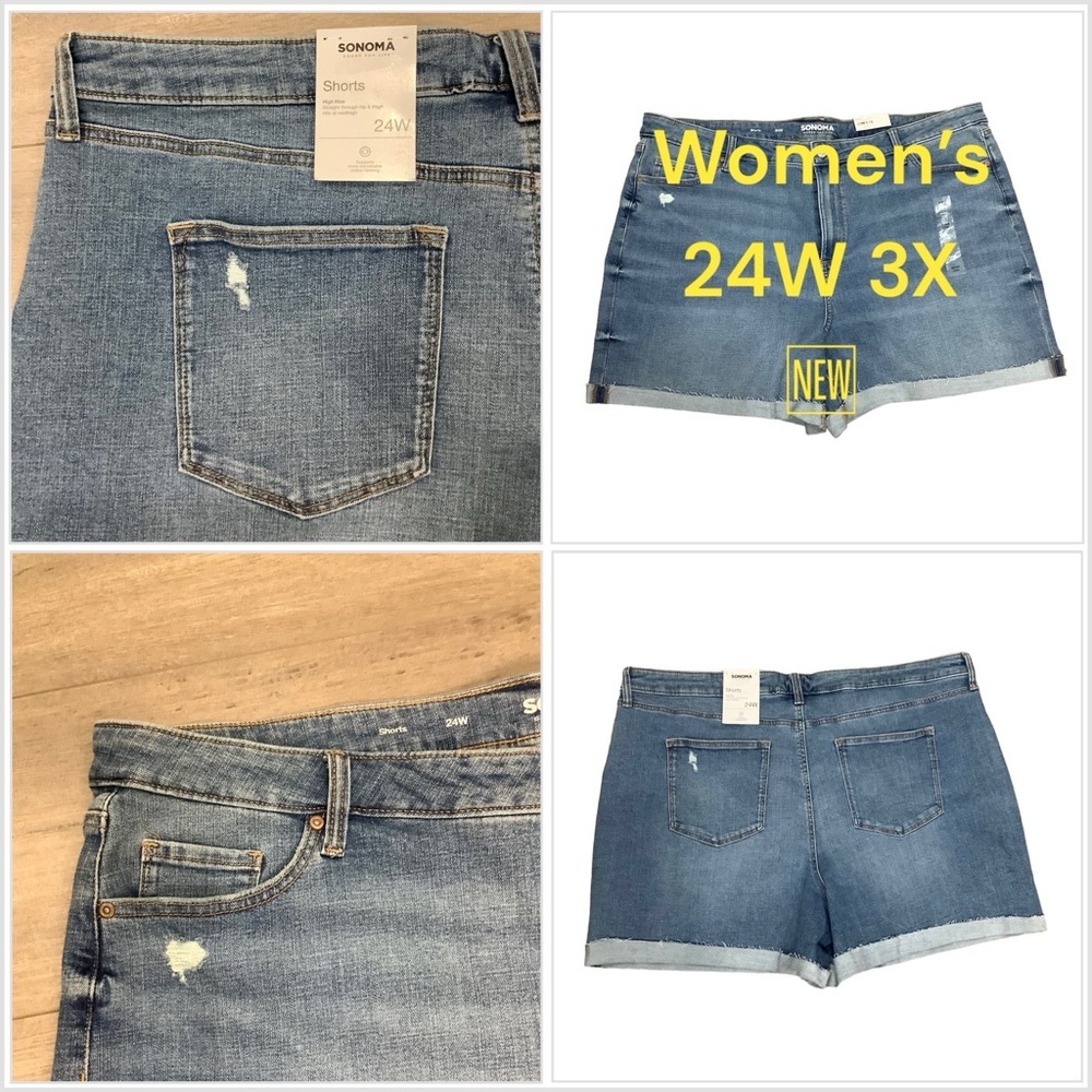 Women’s Sonoma 24W 3X Navy Blue Denim Jeans Chino Shorts Cut Offs Destroyed NWT